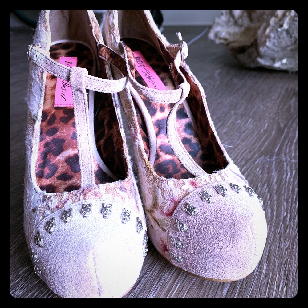 Betsey Johnson “Mortica” T-Strap lace heels